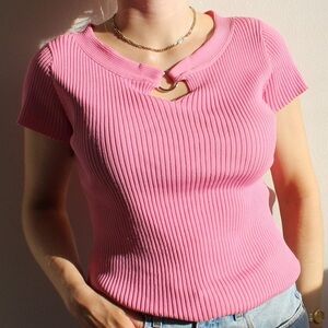 Y2K Pink Tee With Silver Ring (M/L)